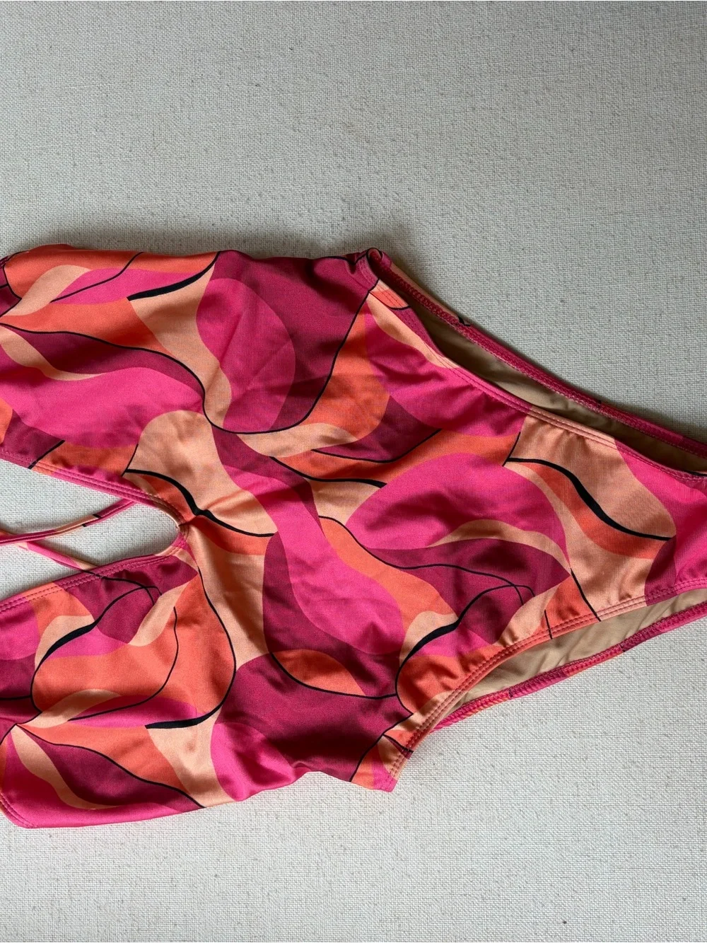 Fashion Nova Pink & Peach Retro Wave One-Piece Swimsuit